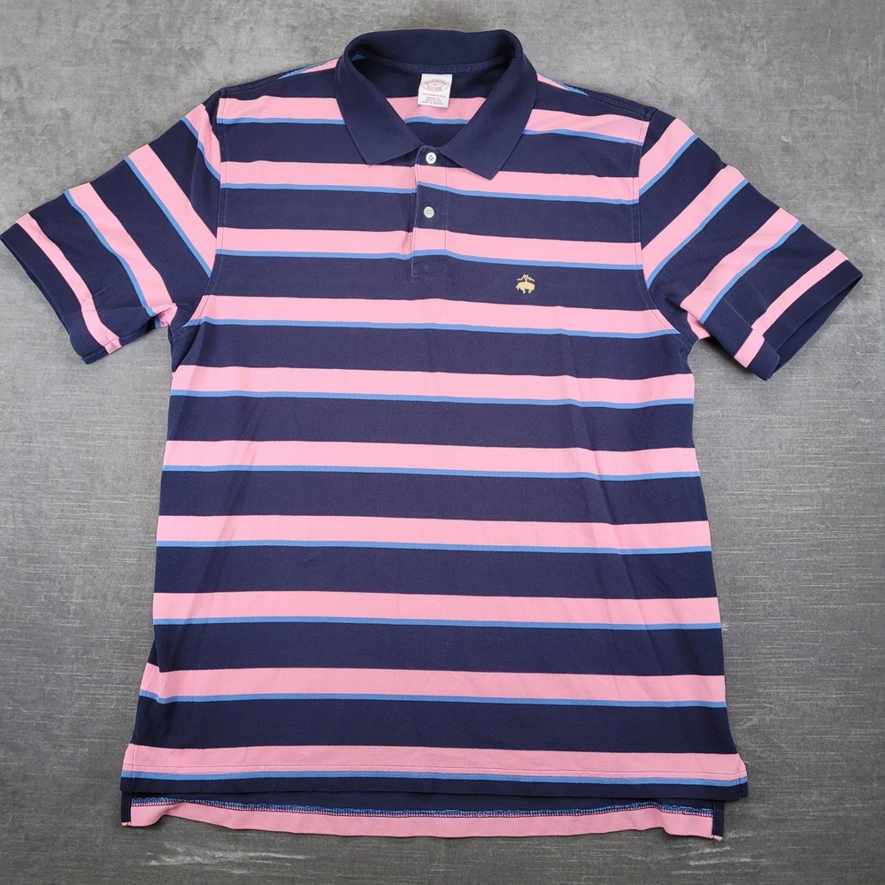 Brooks‎ Brothers Y2K Performance Polo Mens XL Blue Pink Striped Cotton